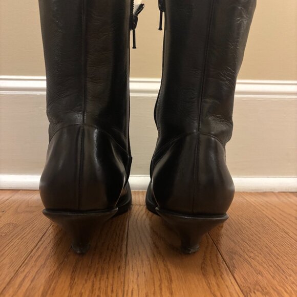 VINTAGE Miu Miu Black Leather Booties Cone/Kitten  Heel EU 37.5 - Picture 5 of 13